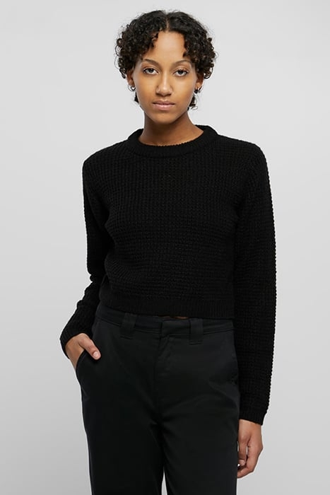 LADIES SHORT WAFFLE SWEATER BLACK 1