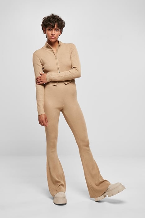 LADIES CROPPED RIB KNIT ZIP CARDIGAN UNIONBEIGE 3