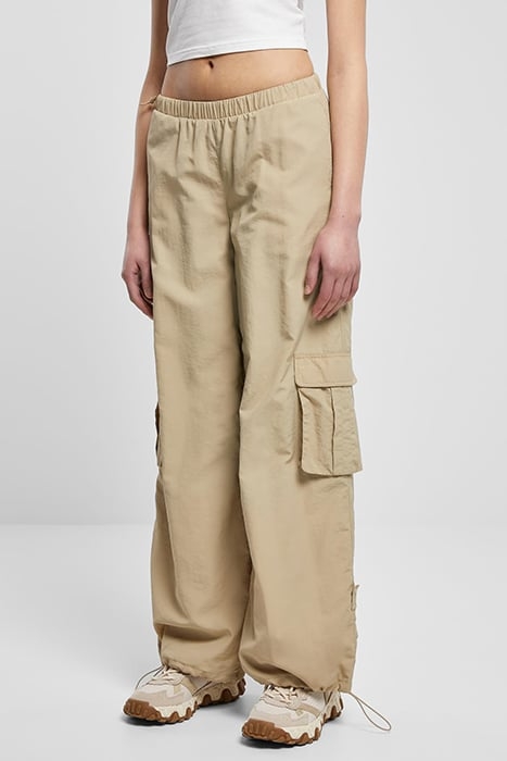 LADIES WIDE CRINKLE NYLON CARGO PANTS CONCRETE 1
