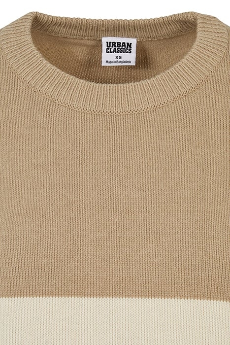 LADIES STRIPED KNIT CREW SWEATER WETSAND/SAND 8