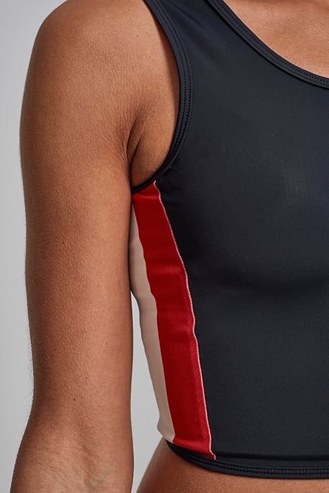 LADIES SIDE STRIPE CROPPED ZIP TOP NAVY/FIRE RED/WHITE 8