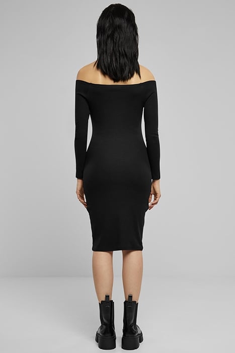 LADIES OFF SHOULDER LONGSLEEVE RIB DRESS BLACK 2