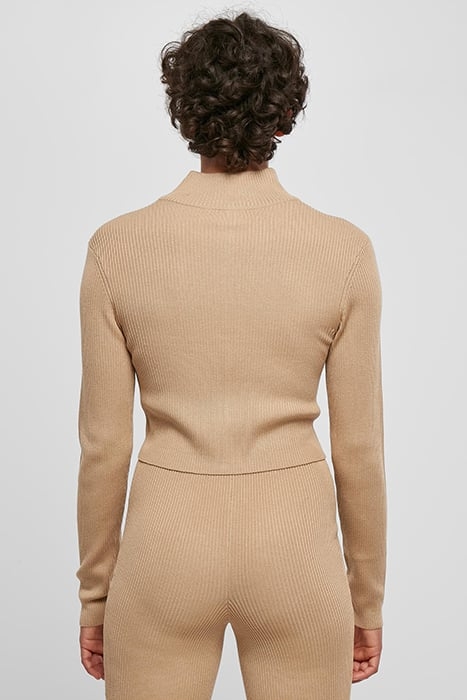 LADIES CROPPED RIB KNIT ZIP CARDIGAN UNIONBEIGE 2