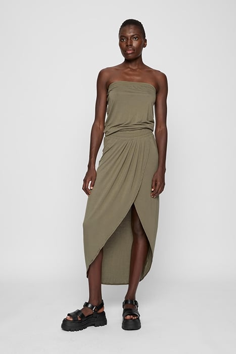 LADIES VISCOSE BANDEAU DRESS OLIVE 1