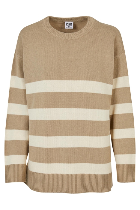 LADIES STRIPED KNIT CREW SWEATER WETSAND/SAND 3