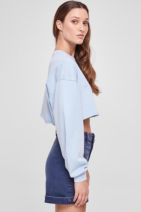 LADIES CROPPED FLOWER EMBROIDERY TERRY CREWNECK BALTICBLUE 7