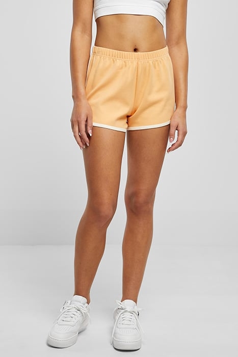 LADIES ORGANIC INTERLOCK RETRO HOTPANTS PALEORANGE/WHITESAND 1