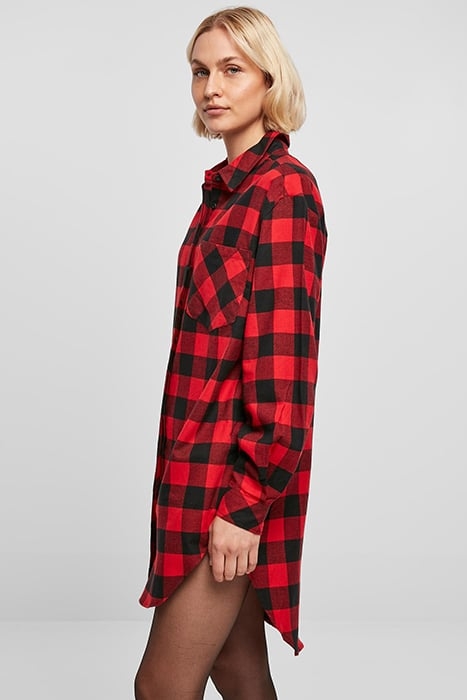 LADIES OVERSIZED CHECK FLANNEL SHIRT DRESS BLACK/RED 6