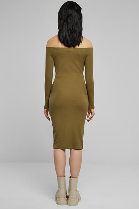 LADIES OFF SHOULDER LONGSLEEVE RIB DRESS TINIOLIVE 2