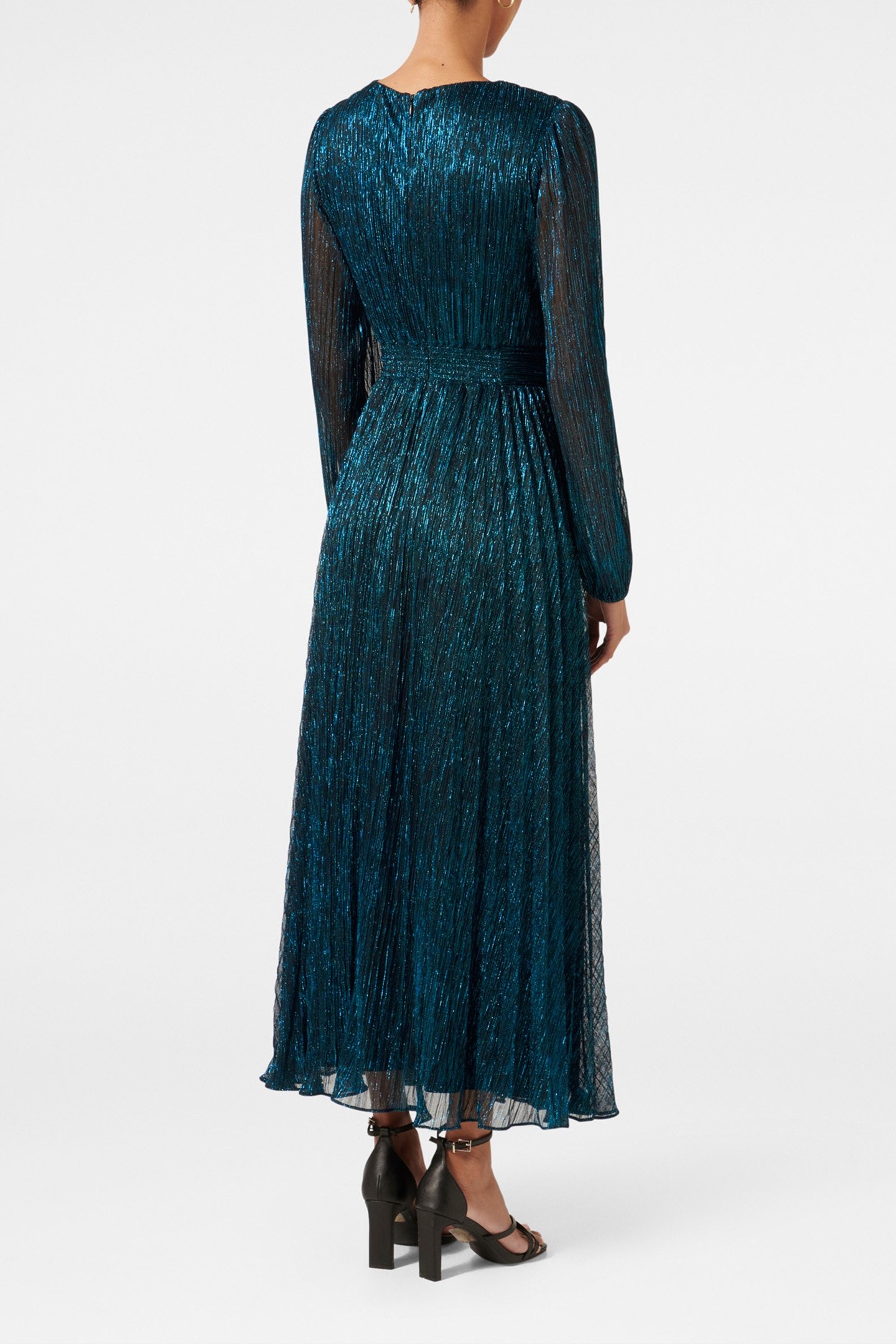 BROOKLYN PETITE PLEATED PLISSE MIDI DRESS TEAL 2