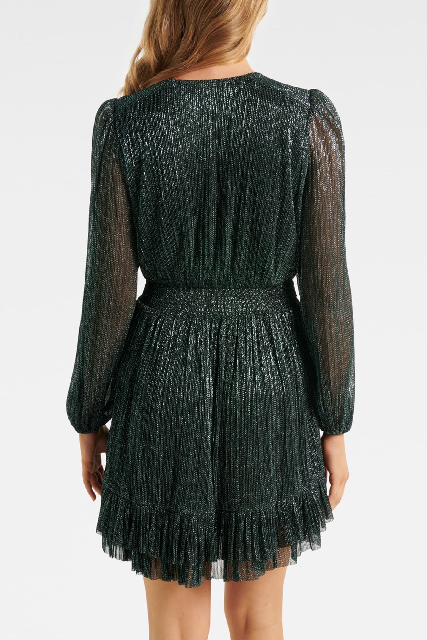 GOLDIE LONG SLEEVES PLISSE MINI DRESS DARK GREEN 2