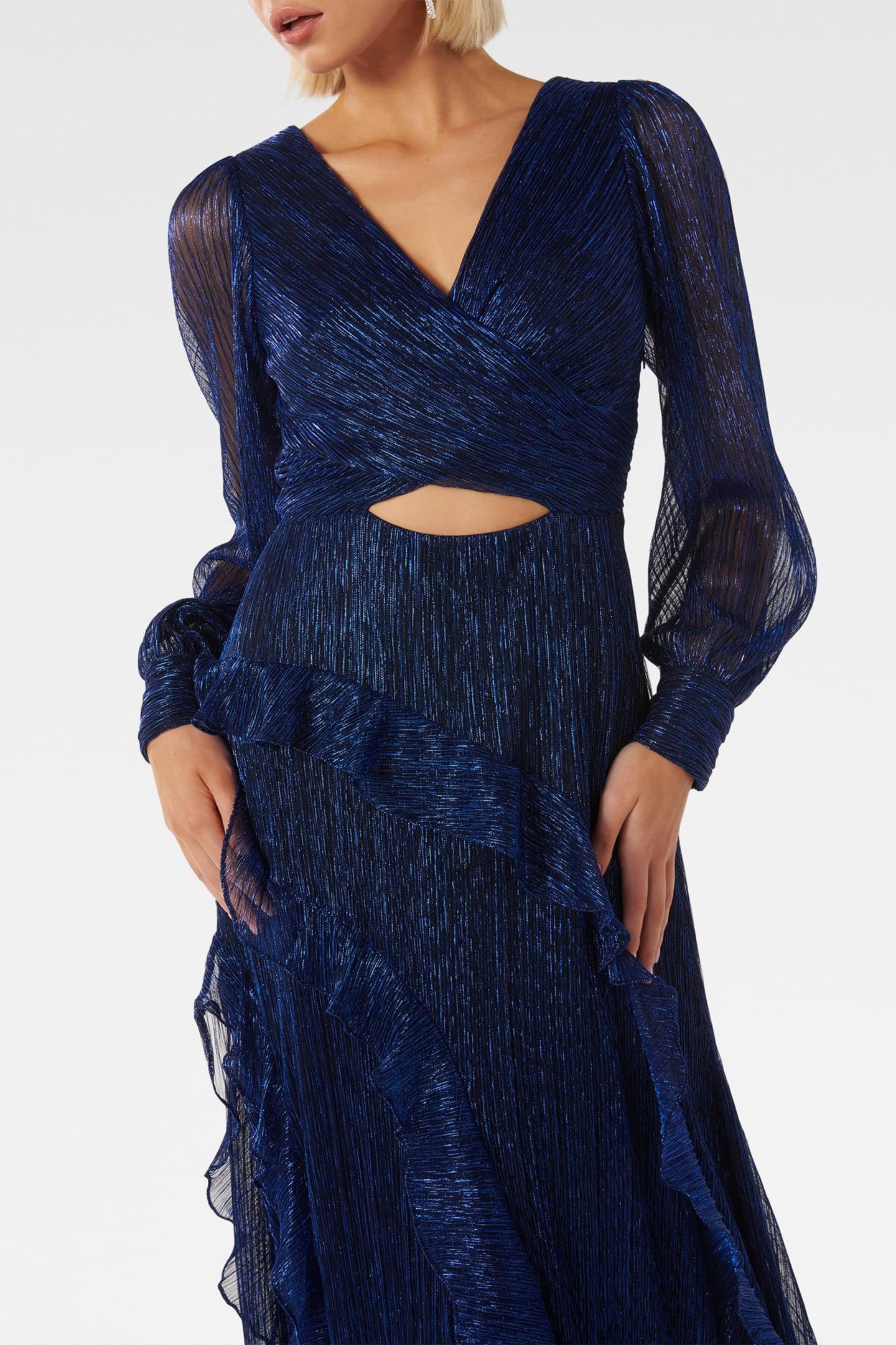 SPENCER PLISSE RUFFLE MIDI DRESS MIDNIGHT BLUE 5