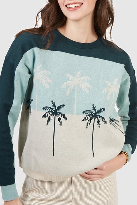 IMPERIAL GREEN PALM MOTIF JACQUARD KNIT SWEATER 3