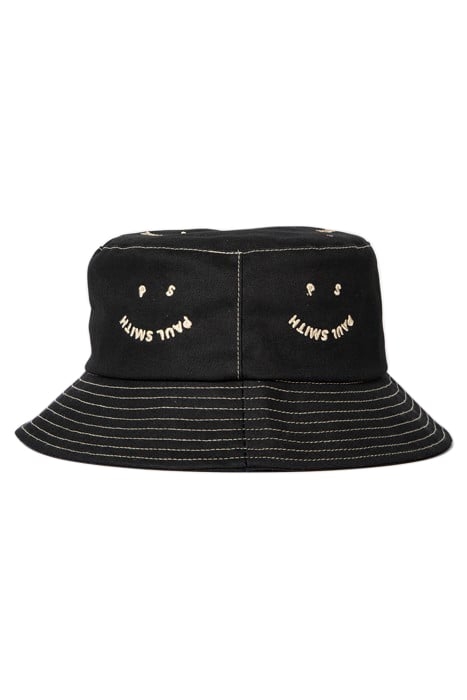 MEN HAT BUCKET HAPPY BLACK 1