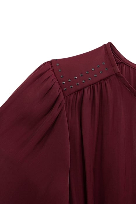 BURGUNDY POLYESTER PLEATED DRESS WITH STUD DECORATION 3