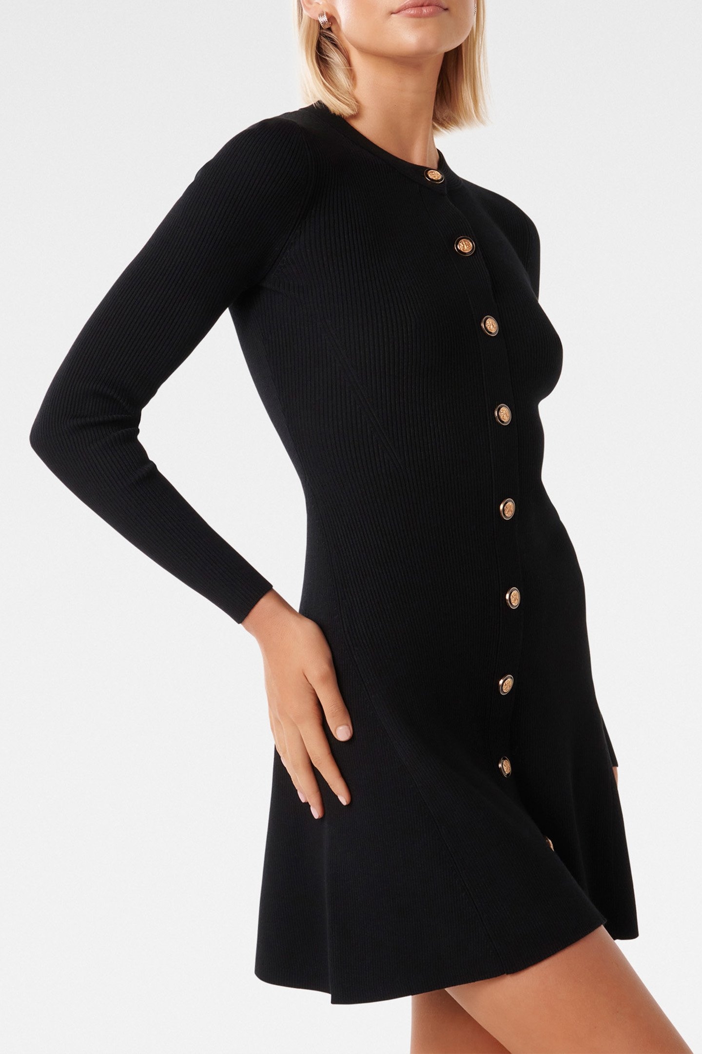 JOLIE BUTTON THROUGH MINI KNITTED DRESS BLACK 5