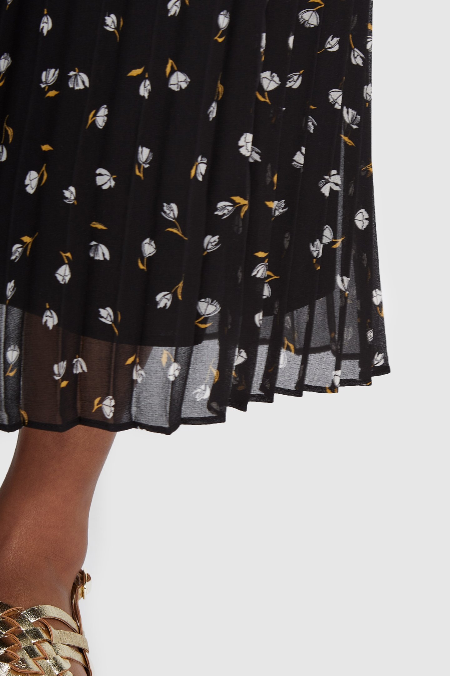 BLACK PLEATED LONG SKIRT, ROCK MINI-FLOWER PRINT 5