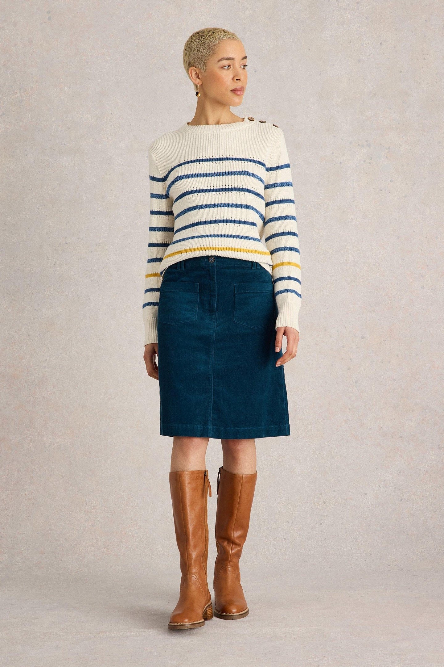 MELODY ORGANIC CORD SKIRT MID TEAL 1