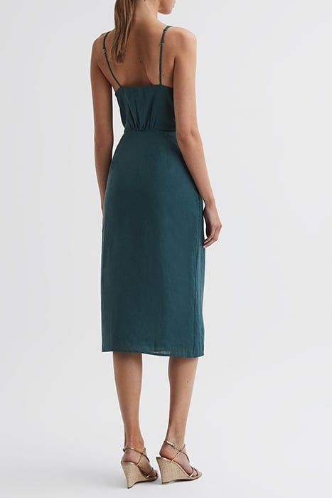 ELSIE-LINEN TIE SIDE MIDI DARK TEAL 2
