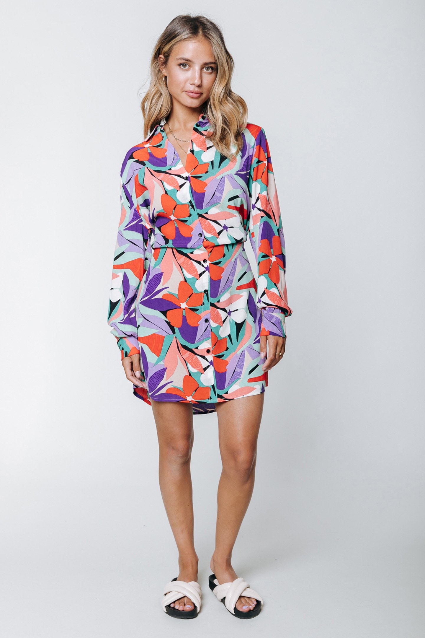 NINA BIG FLOWER MINI SHIRT DRESS MULTICOLOR 3