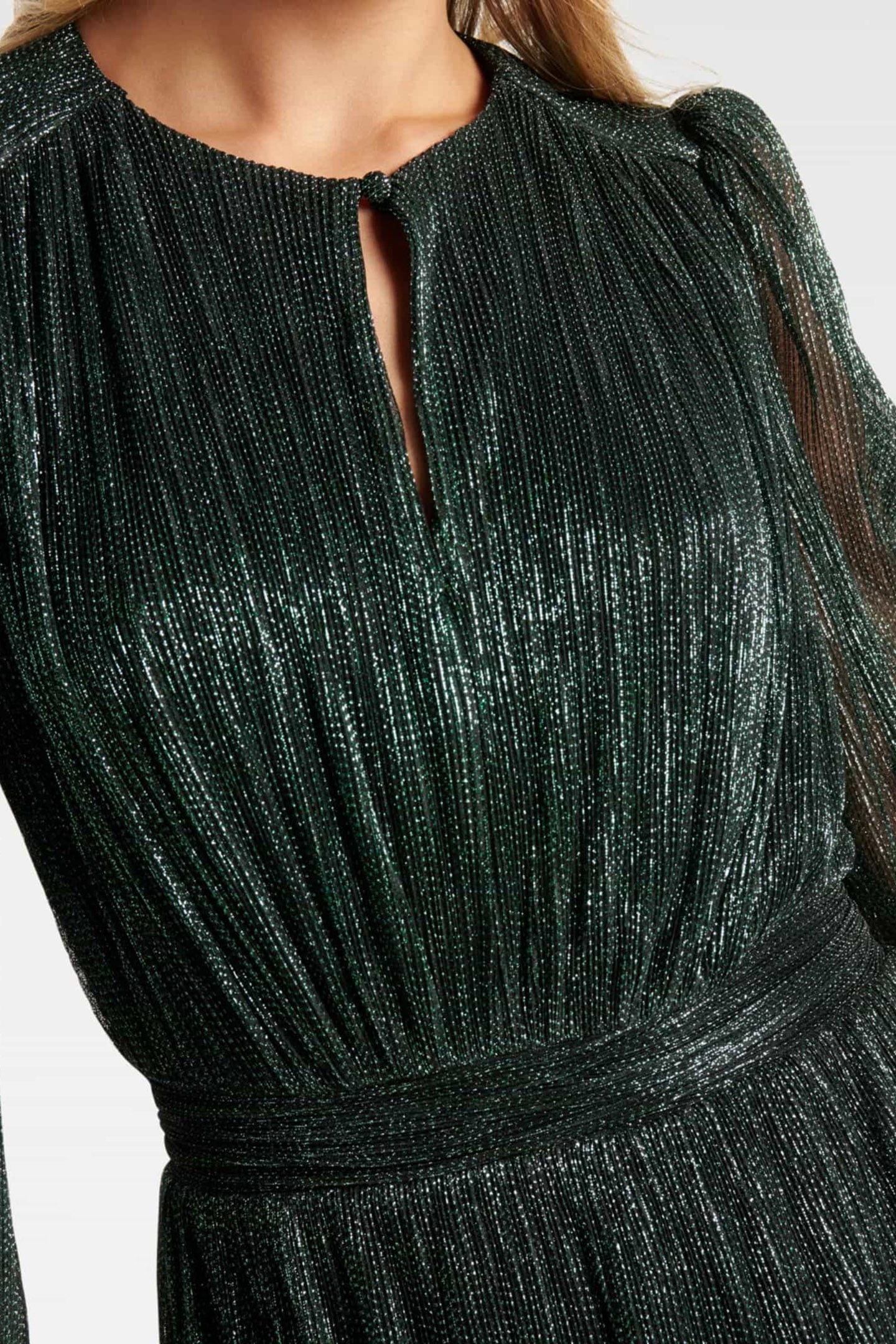 GOLDIE LONG SLEEVES PLISSE MINI DRESS DARK GREEN 6