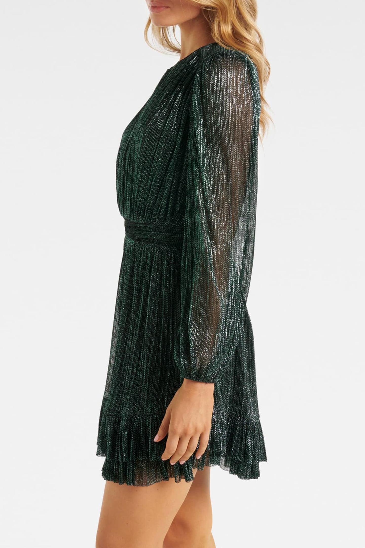 GOLDIE LONG SLEEVES PLISSE MINI DRESS DARK GREEN 5