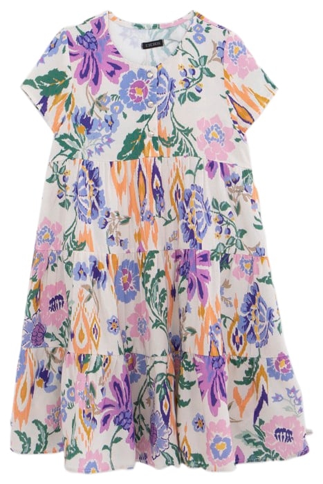 GIRLS’ WHITE LENZING™ ECOVERO™ DRESS, SUMMER FLOWER PRINT 1