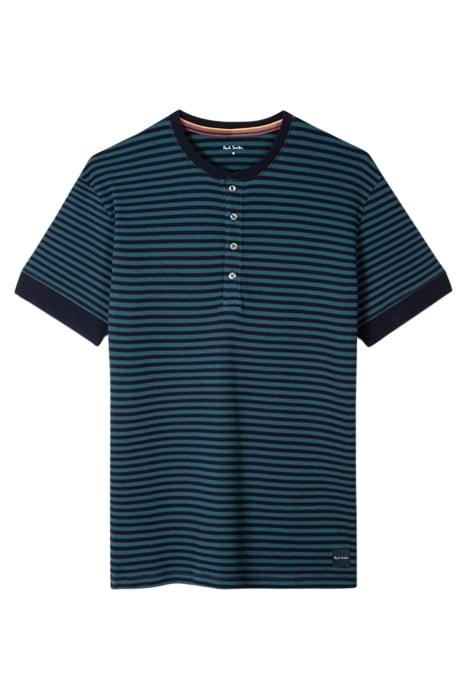 MEN TOP SS HENLEY STRP NAVY 4