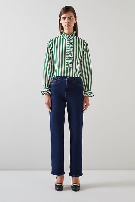 CAMILLE FRILL BLOUS GREEN/WHITE 2