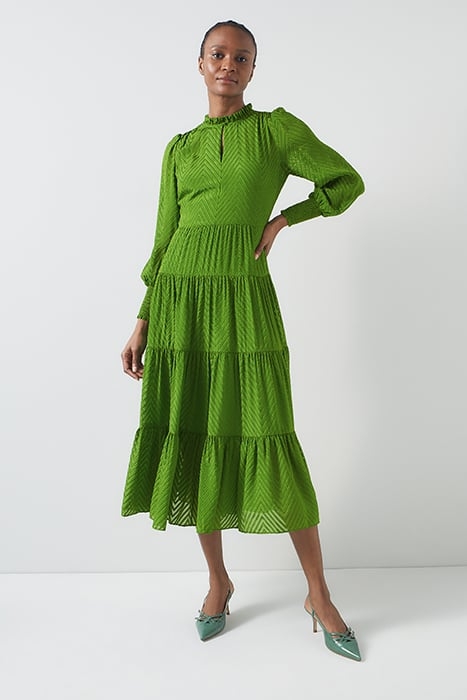 FLORA CHEVRON MIDI DRESS BRIGHT GREEN 2