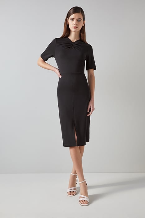 LILA TUCK MIDI DRESS BLACK 2