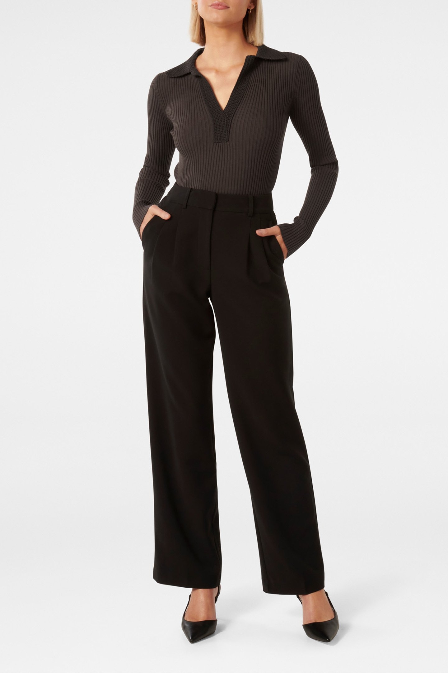 PIPER CROCHET POLO KNITTED TOP CHOCOLATE 3