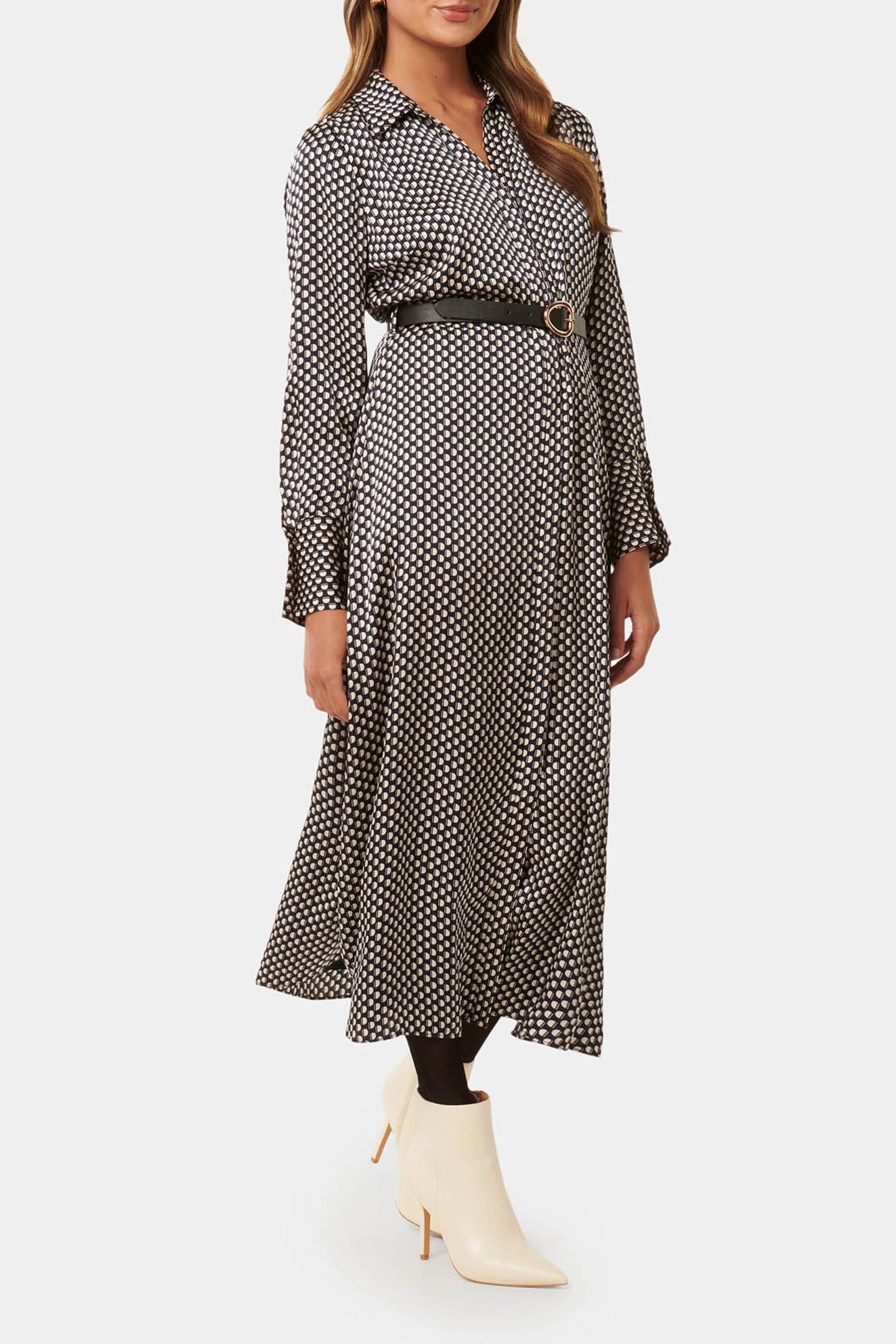 JANINE PETITE SATIN MIDI SHIRT DRESS NAVY KITSON GEO 4