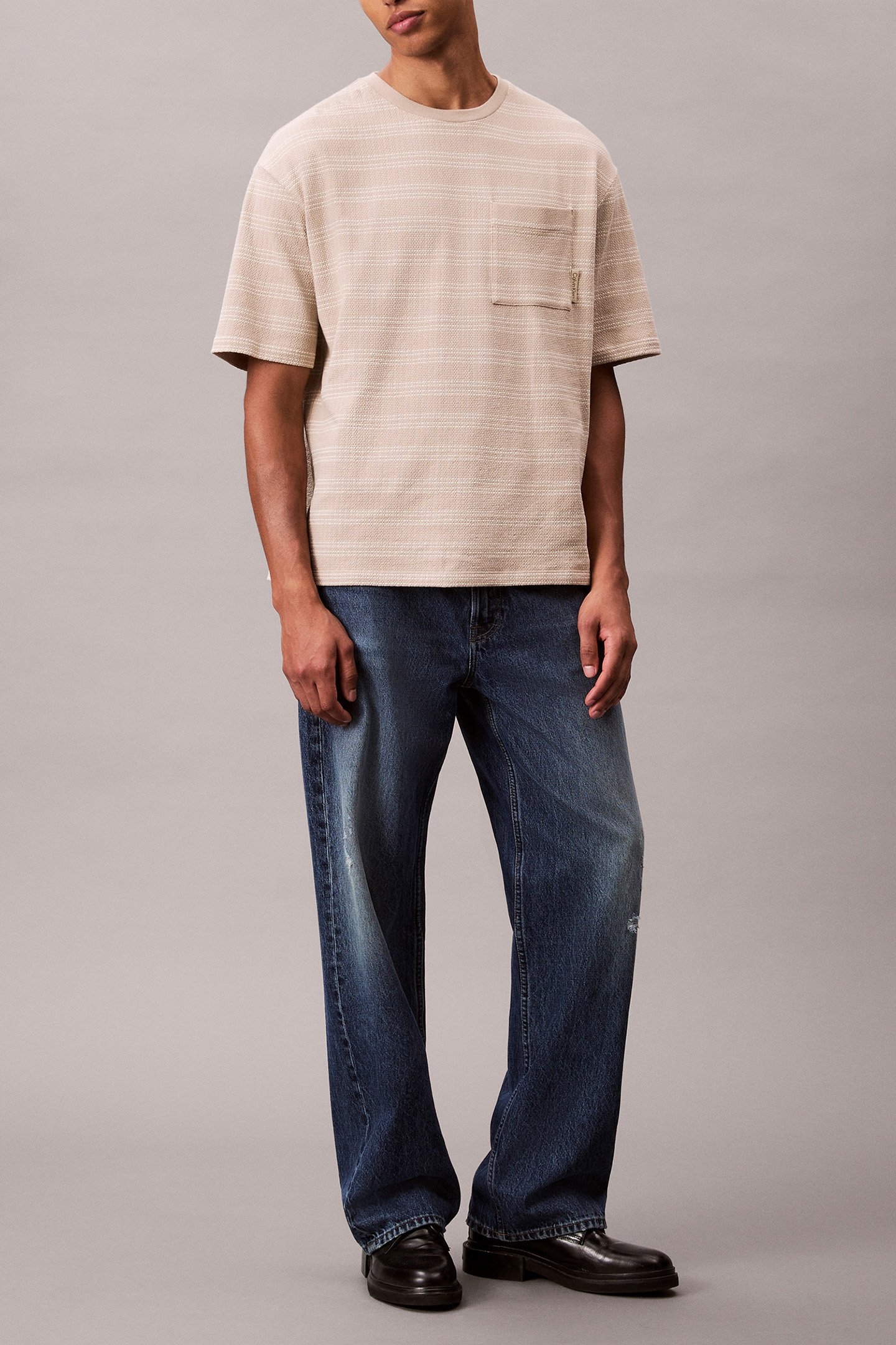 SS STRIPE JACQUARD T-SHIRT PLAZA TAUPE 3