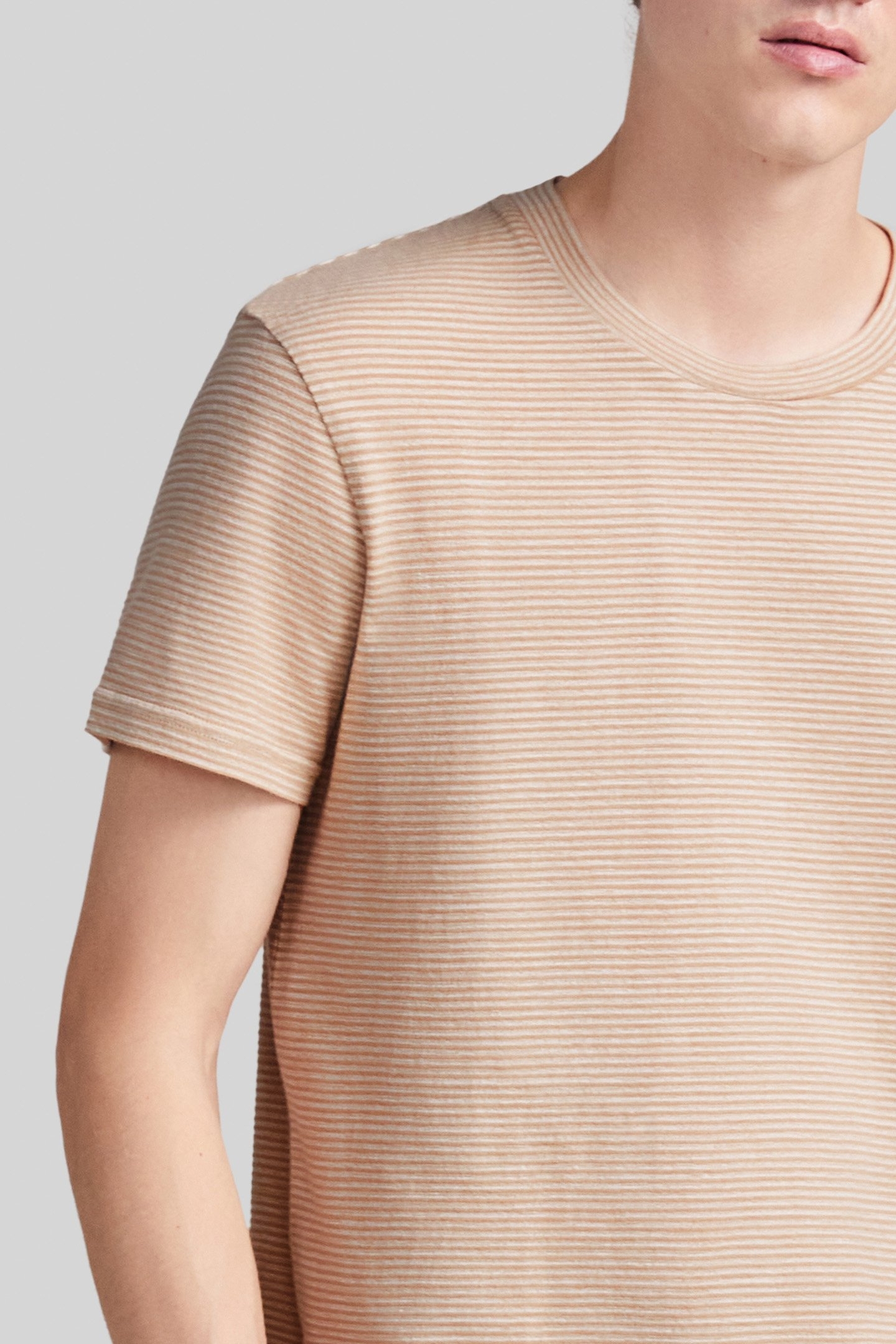 BEIGE ORGANIC COTTON THIN STRIPED T-SHIRT 5