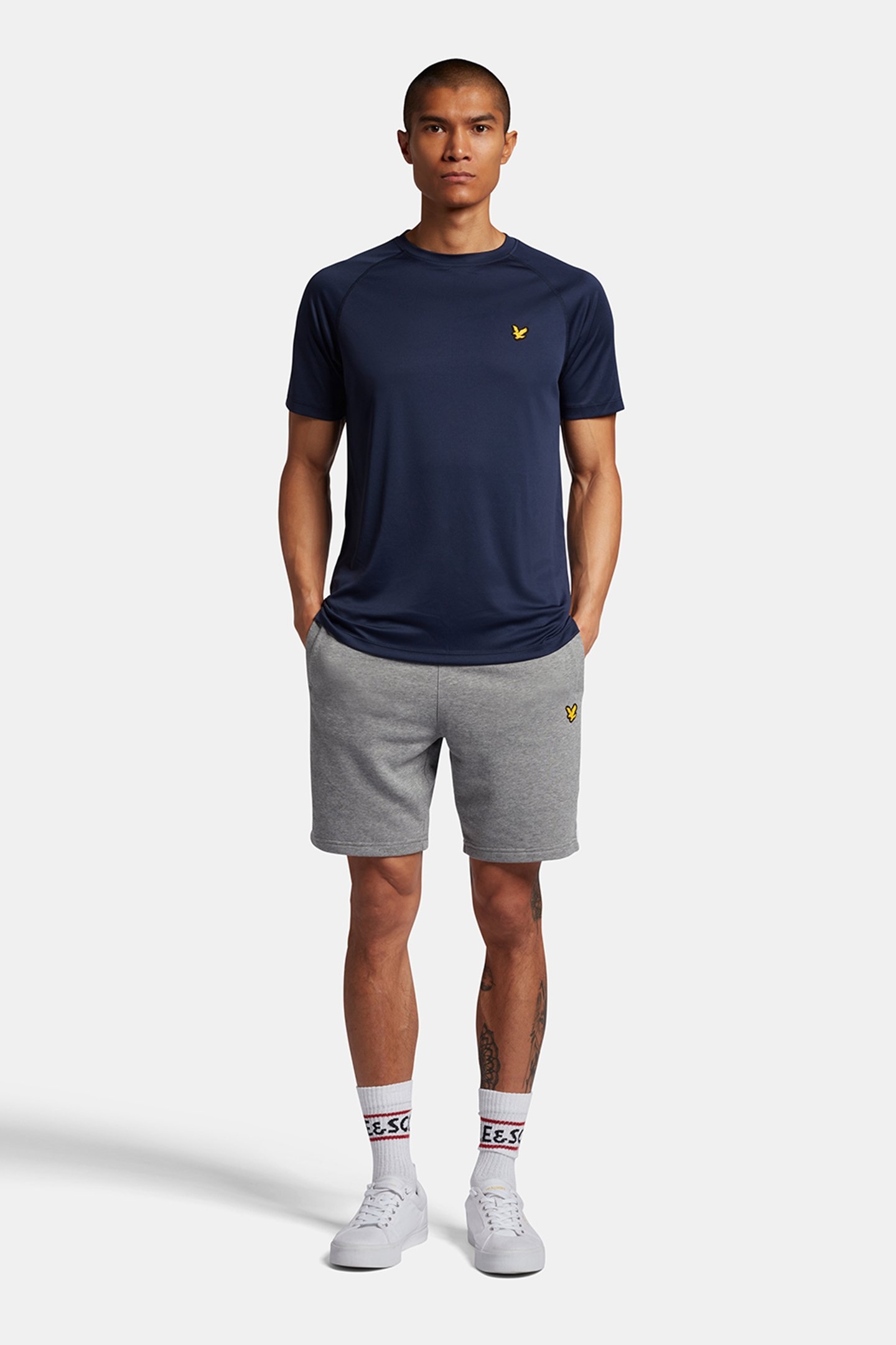 SWEAT SHORT WITH CONTRAST PIPING MID GREY MARL 1