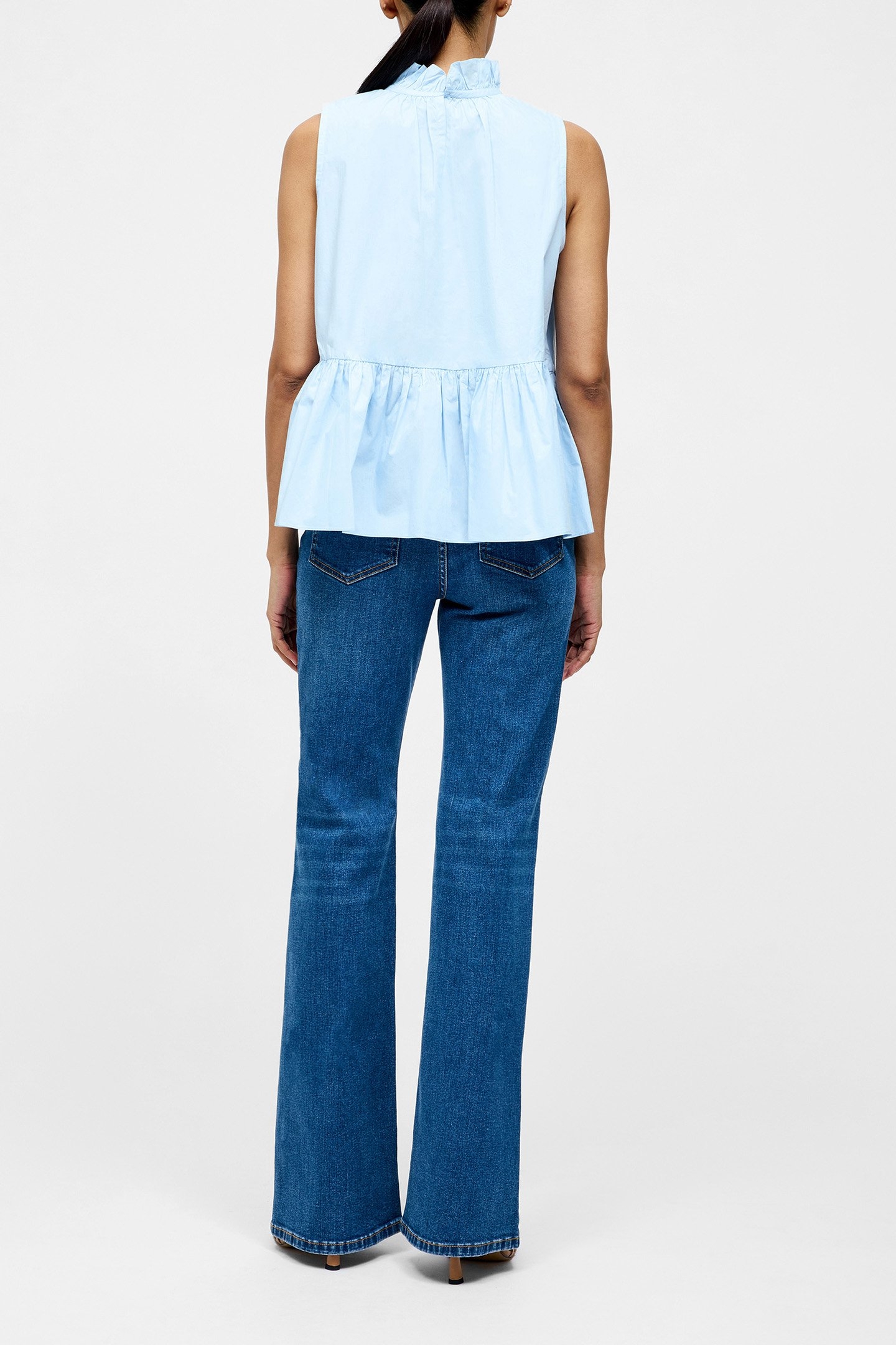 HIGH NECK SLEEVELESS POPLIN TOP CASHMERE BLUE 3