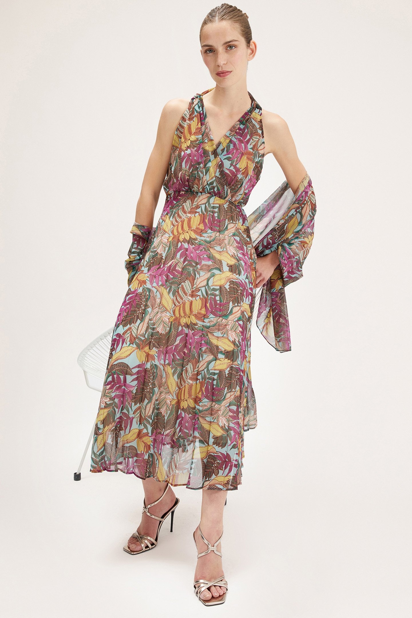 ETHNIC PATTERN GEORGETTE DRESS WITH SCARF VIOLET 4