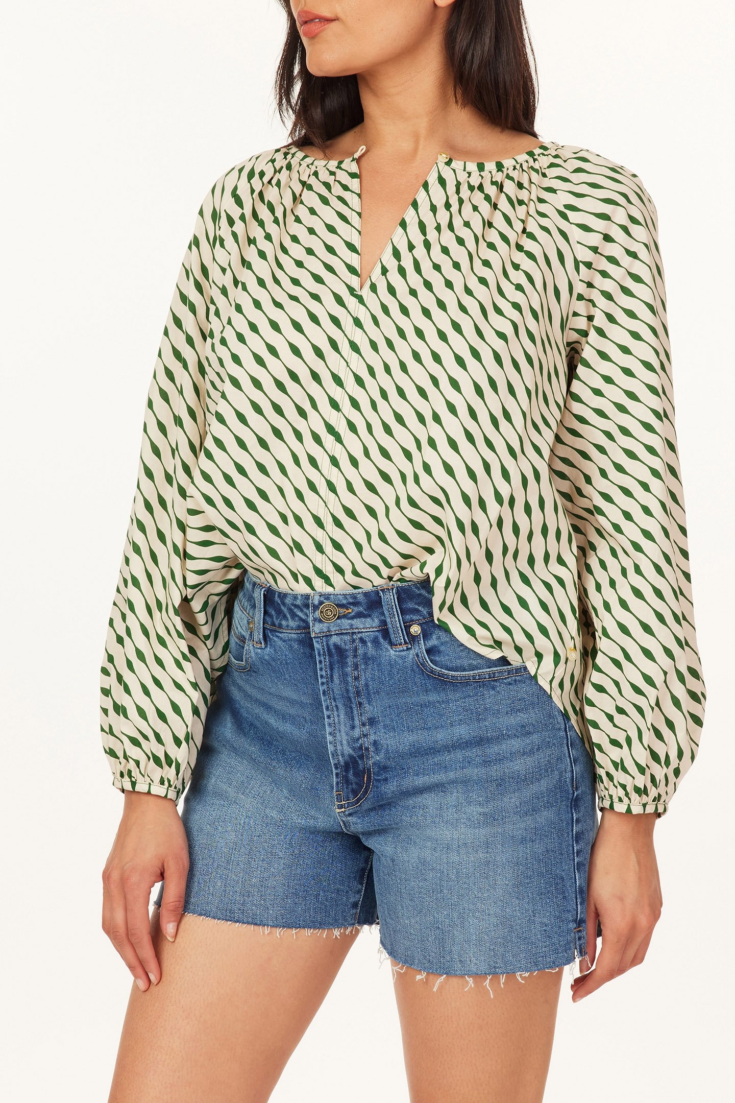 LONG SLEEVE WOVEN TOP VINTAGE STRIPE 3