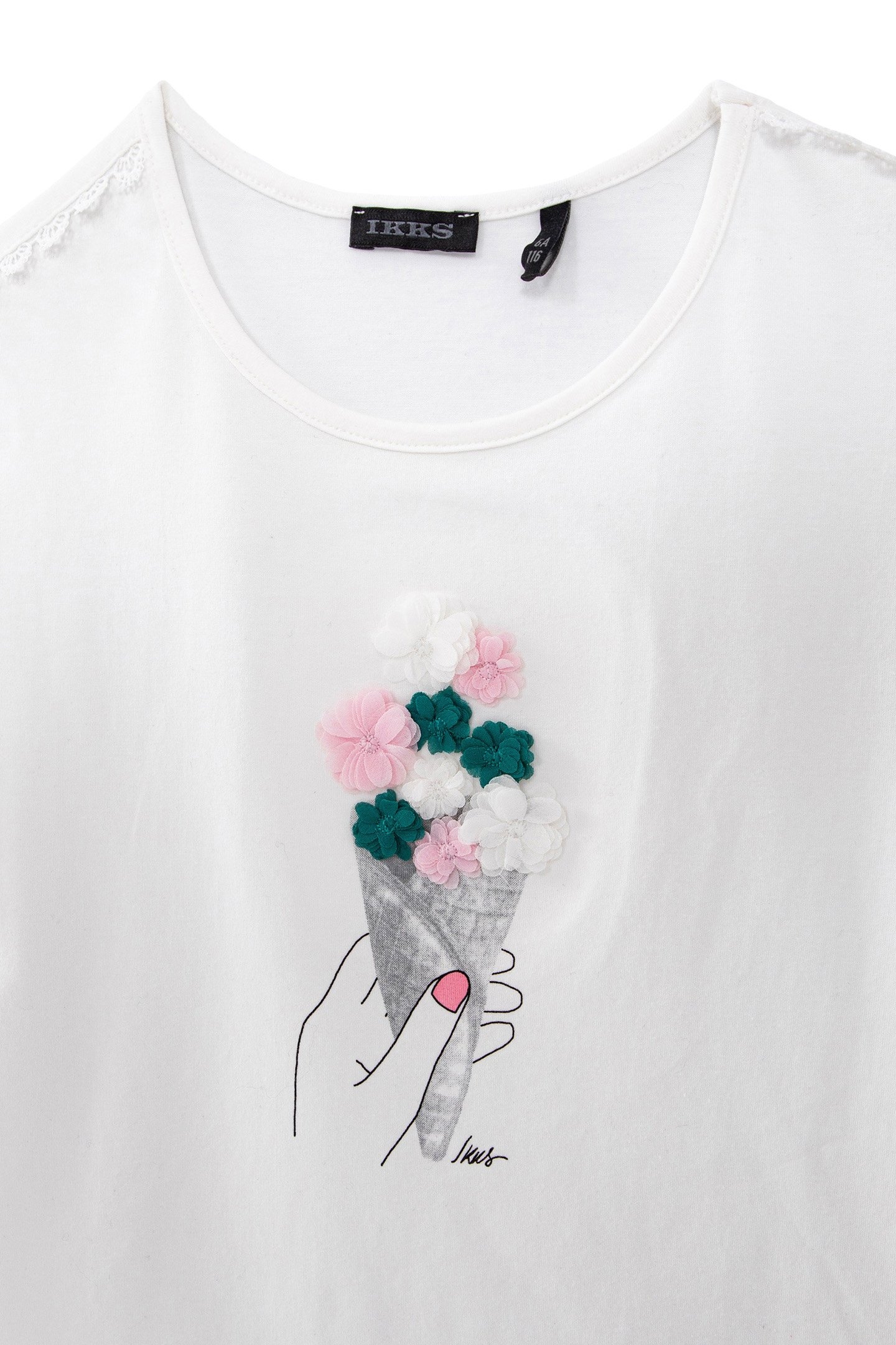 GIRLS' OFF-WHITE T-SHIRT WITH FLOWERS-ICE CREAM CONE 3
