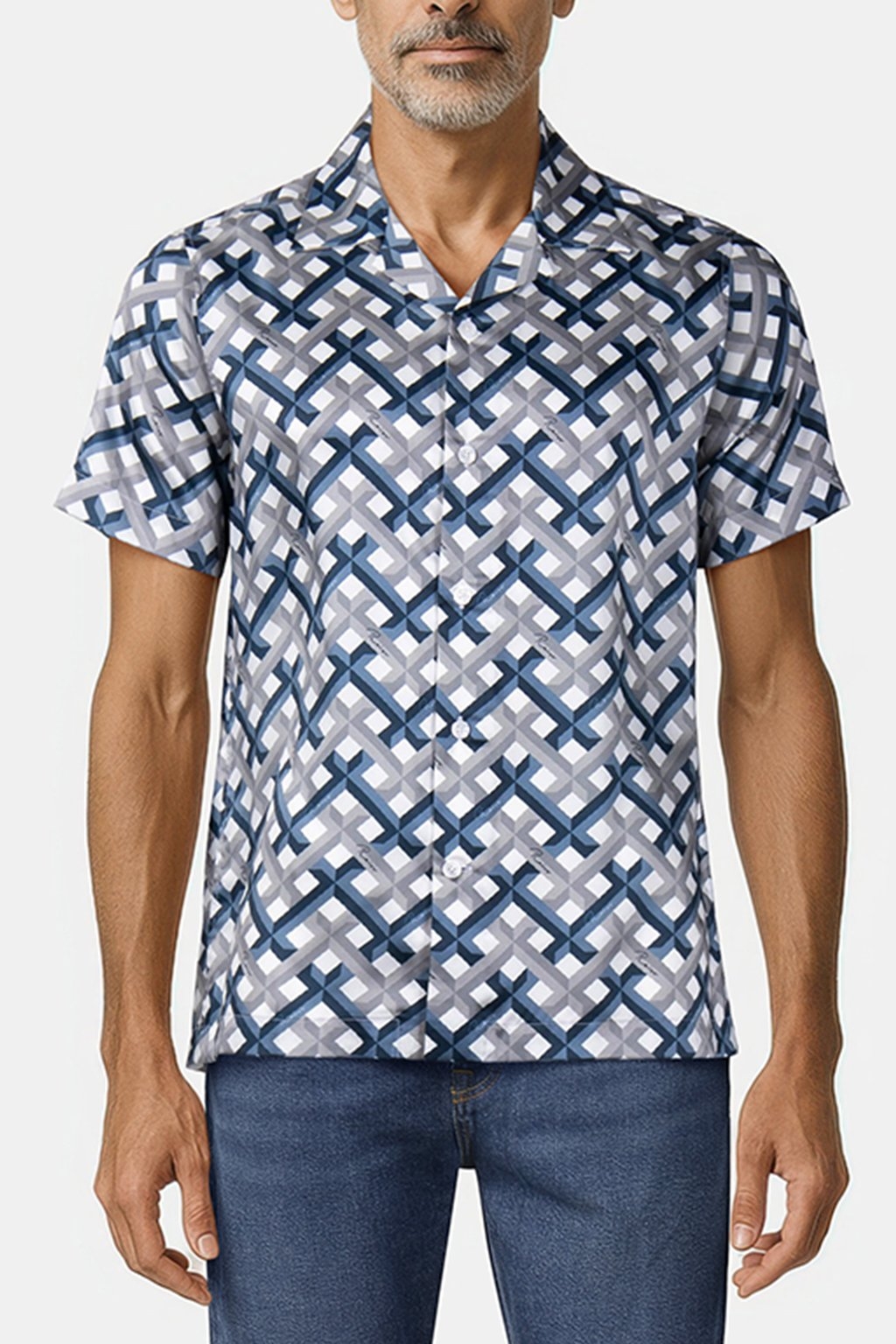 PRINTED CUBAN COLLAR SHIRT BLUE 1