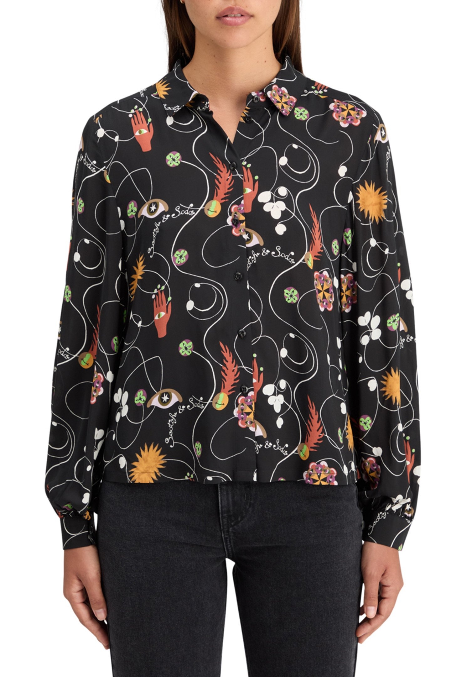 VISCOSE PRINTED BALLOON SLEEVE SHIRT FREE MIND 1