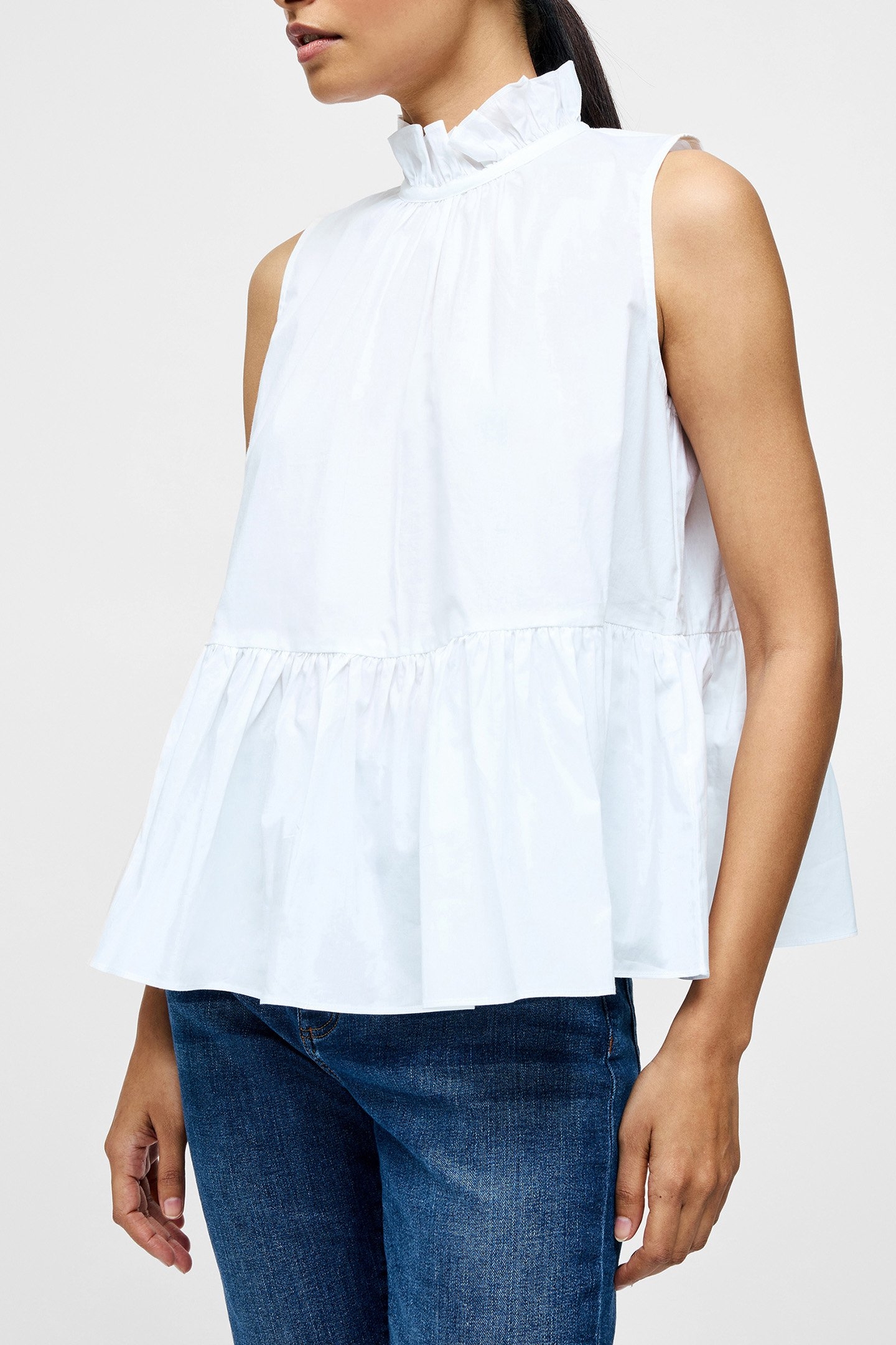 HIGH NECK SLEEVELESS POPLIN TOP LINEN WHITE 4