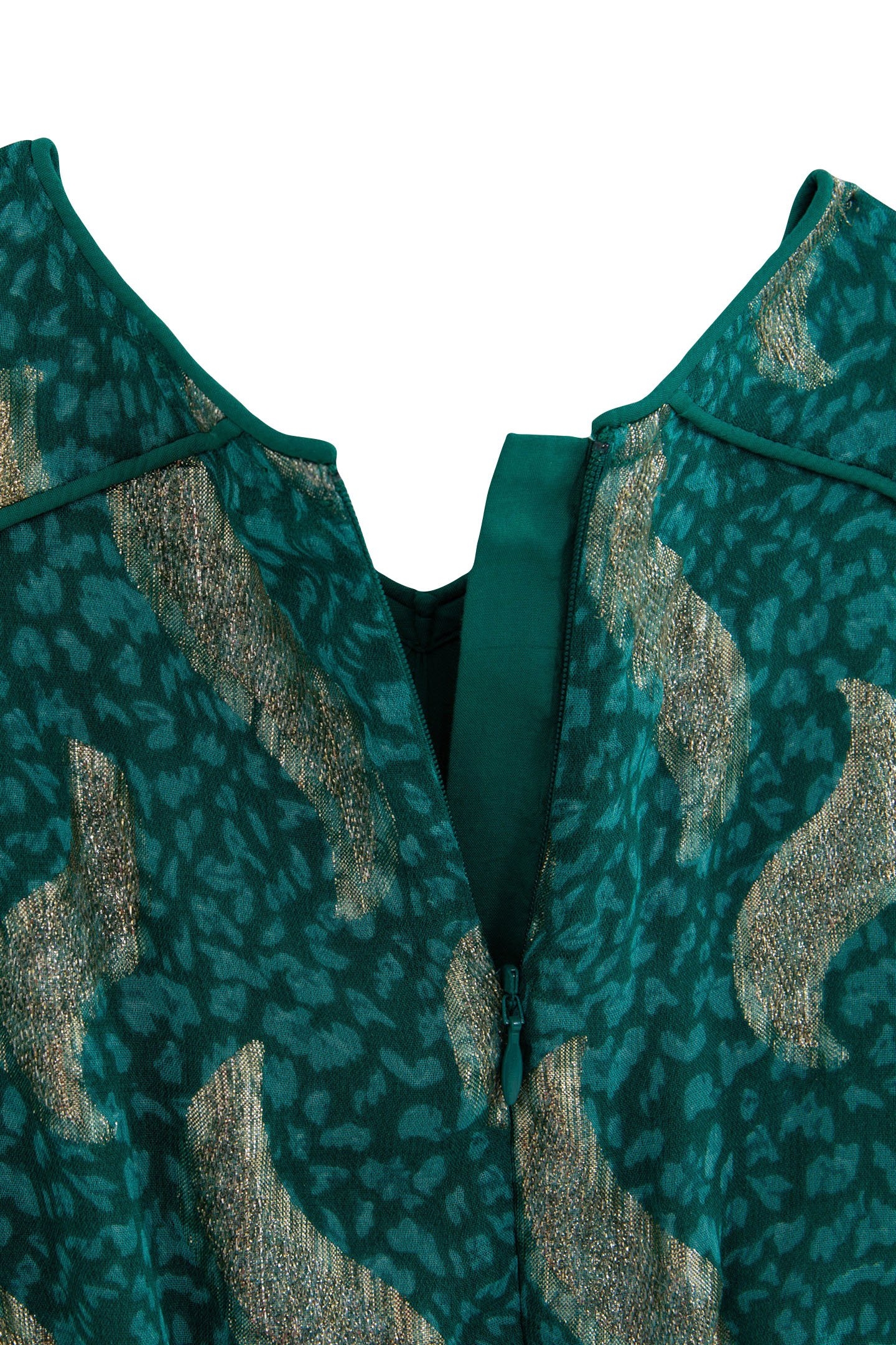 GIRLS' GREEN SHORT DRESS WITH GOLD LEAF PRINT 4