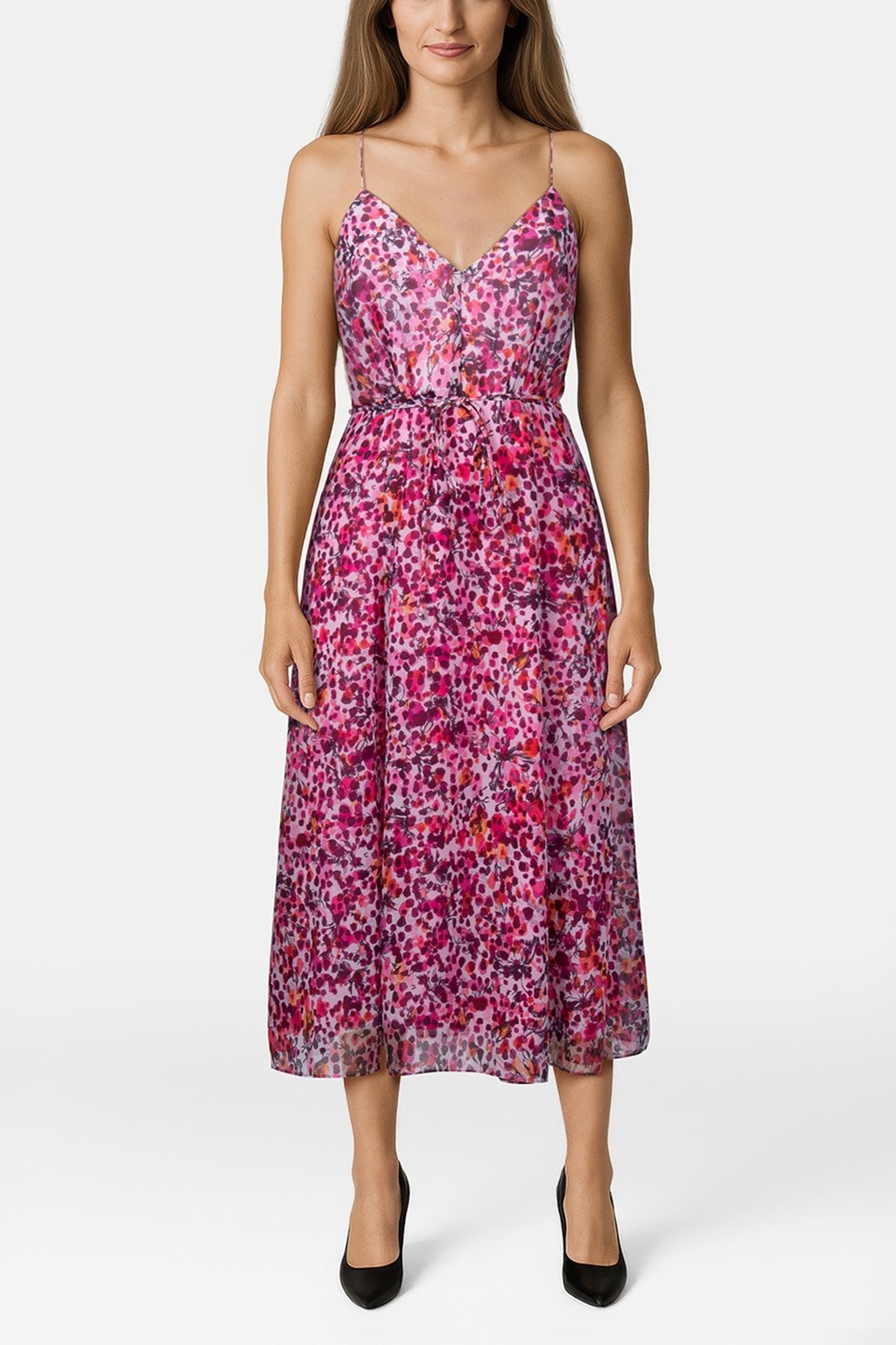 STRAPPY PRINTED MIDI DRESS PINK 1