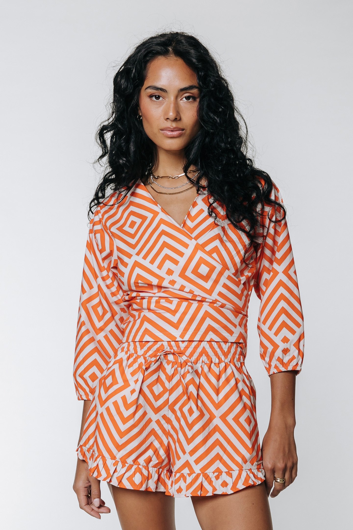 JANA SQUARES WRAP TOP BRIGHT ORANGE 1