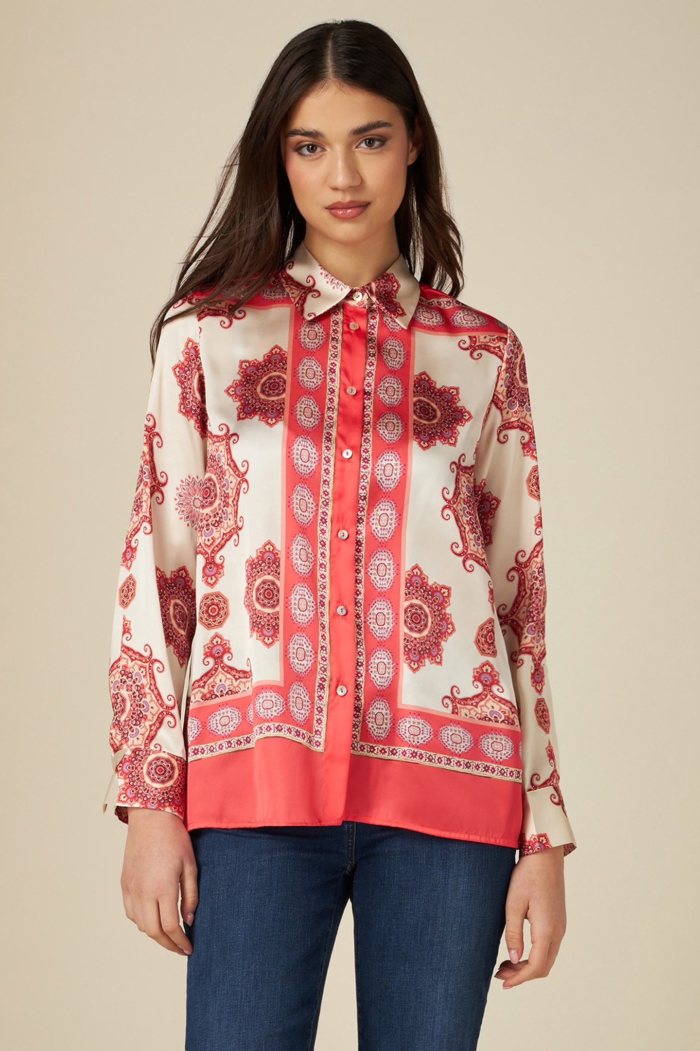 PATTERNED SATIN SHIRT RED 1