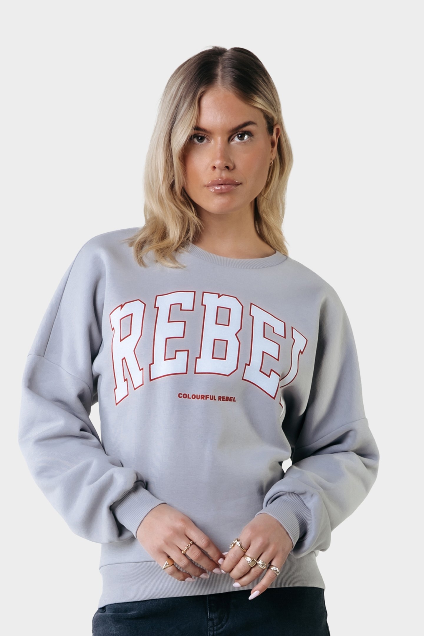 REBEL DROPPED SHOULDER SWEAT LIGHT GREY 1