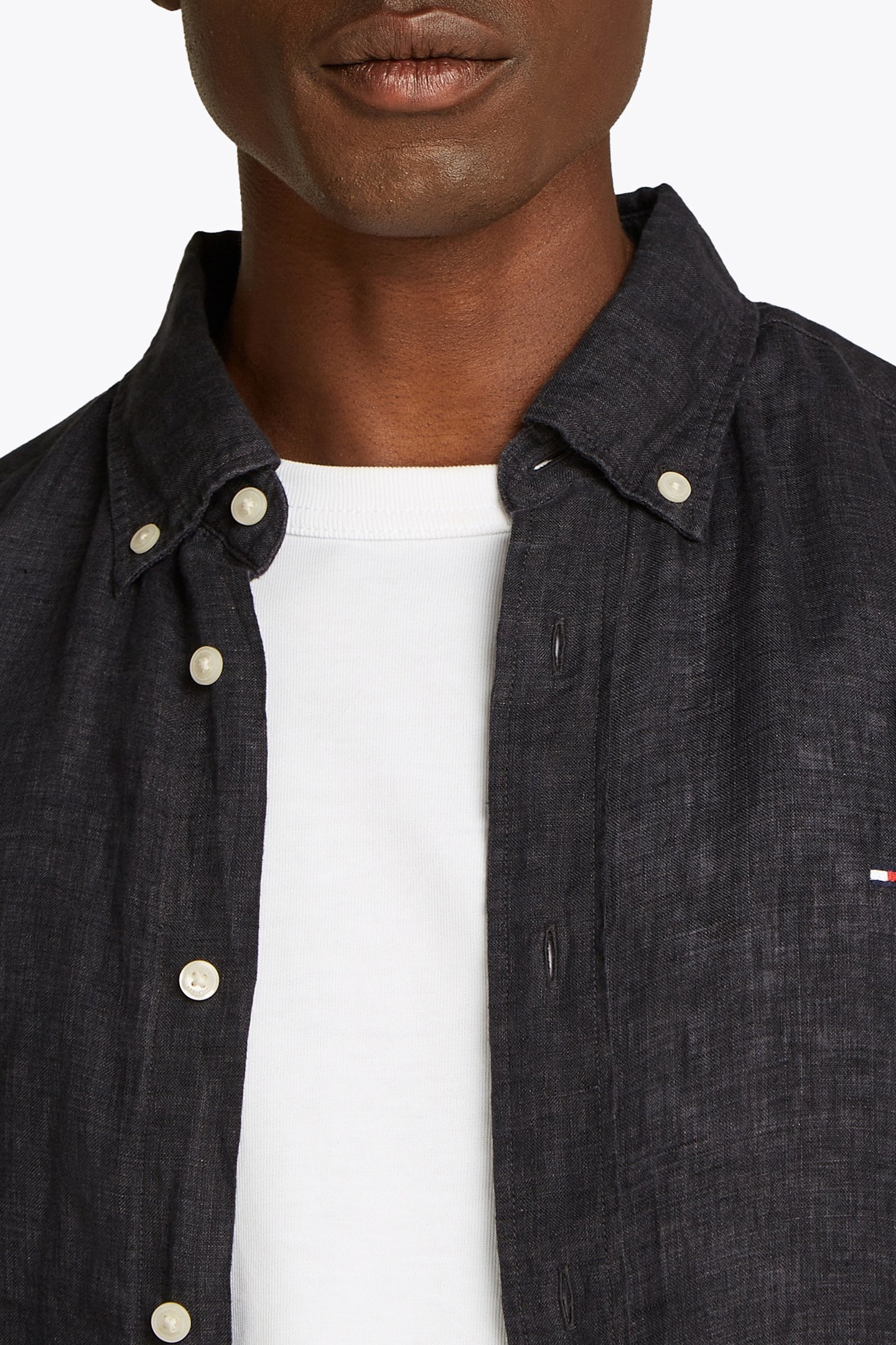 PIGMENT DYED LINEN SOLID CASUAL FIT LONG SLEEVE SHIRT BLACK 6