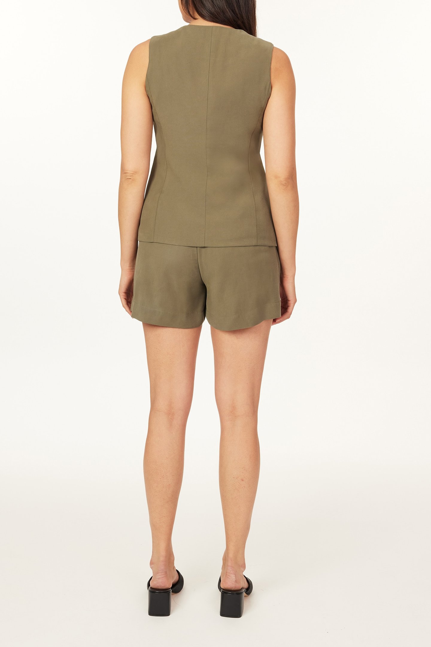 SLEEVELESS WOVEN TOP DUSKY OLIVE 4